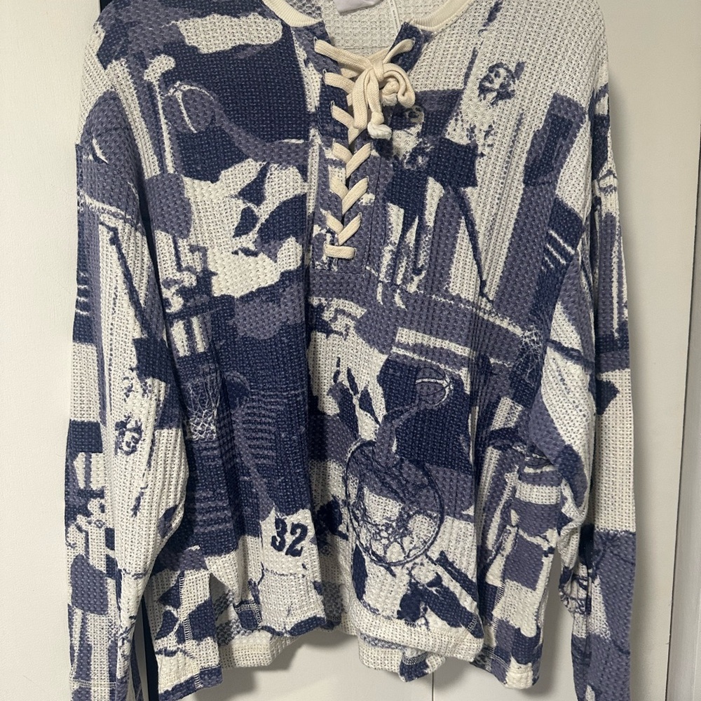 Blue and Cream Women's Sweater
